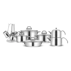 Hot Belgrad 15-Piece Complete Stainless Steel Kitchen Cookware Set Stainless Steel Cookware Sets