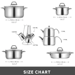 Hot Belgrad 15-Piece Complete Stainless Steel Kitchen Cookware Set Stainless Steel Cookware Sets