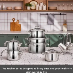 Hot Belgrad 15-Piece Complete Stainless Steel Kitchen Cookware Set Stainless Steel Cookware Sets