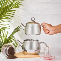 New Belinay Stainless Steel Teapot Set, Medium, Silver Turkish Coffee Pots|Turkish Teapots