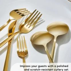 Hot Bella 24-Piece Cutlery Set for 6 People, Shiny Gold Cutlery Sets