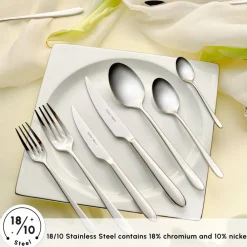 New Bellamy 84-Piece Stainless Steel Cutlery Set for 12 People, Silver Cutlery Sets