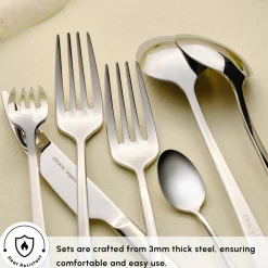 New Bellamy 84-Piece Stainless Steel Cutlery Set for 12 People, Silver Cutlery Sets