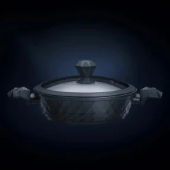 Discount BioDiamond Non-Stick Antibacterial Handle Induction Shallow Casserole with Lid, 30cm, Black Pots|Induction Cookware