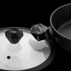 Discount BioDiamond Non-Stick Antibacterial Handle Induction Shallow Casserole with Lid, 3.2L, Black Pots|Induction Cookware