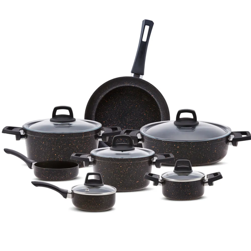 Hot Biogranite Black Gold 12-Piece Non-Stick Induction Cookware Set Biogranite Cookware Sets