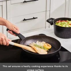 Hot Biogranite Black Gold 12-Piece Non-Stick Induction Cookware Set Biogranite Cookware Sets