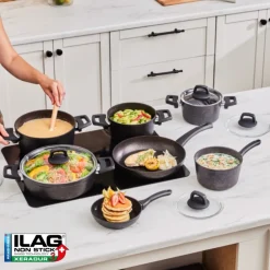 Hot Biogranite Black Gold 12-Piece Non-Stick Induction Cookware Set Biogranite Cookware Sets