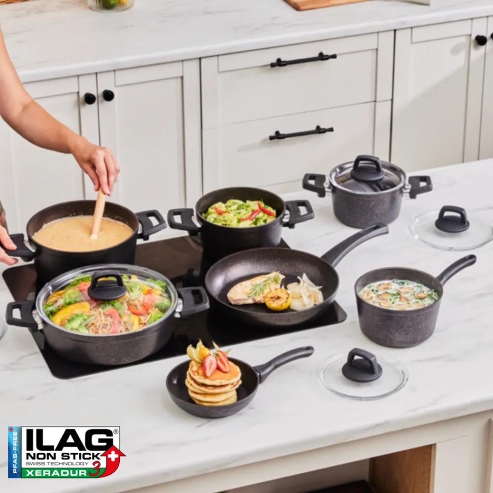 Hot Biogranite Black Gold 12-Piece Non-Stick Induction Cookware Set Biogranite Cookware Sets