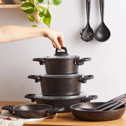 Hot Blackgold Biogranite 13-Piece Induction Cookware Set with Kitchen Utensil Set, Induction Cookware|Biogranite Cookware Sets