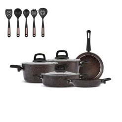Hot Blackgold Biogranite 13-Piece Induction Cookware Set with Kitchen Utensil Set, Induction Cookware|Biogranite Cookware Sets