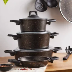 Hot Blackgold Biogranite 13-Piece Induction Cookware Set with Kitchen Utensil Set, Induction Cookware|Biogranite Cookware Sets