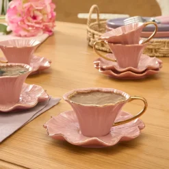 Online Bliss 12-Piece Porcelain Turkish Coffee Cup Set for 6 People, 90ml, Pink Espresso & Turkish Coffee Cup Sets