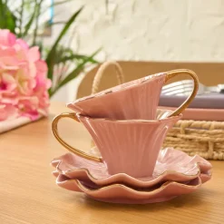 Online Bliss 12-Piece Porcelain Turkish Coffee Cup Set for 6 People, 90ml, Pink Espresso & Turkish Coffee Cup Sets