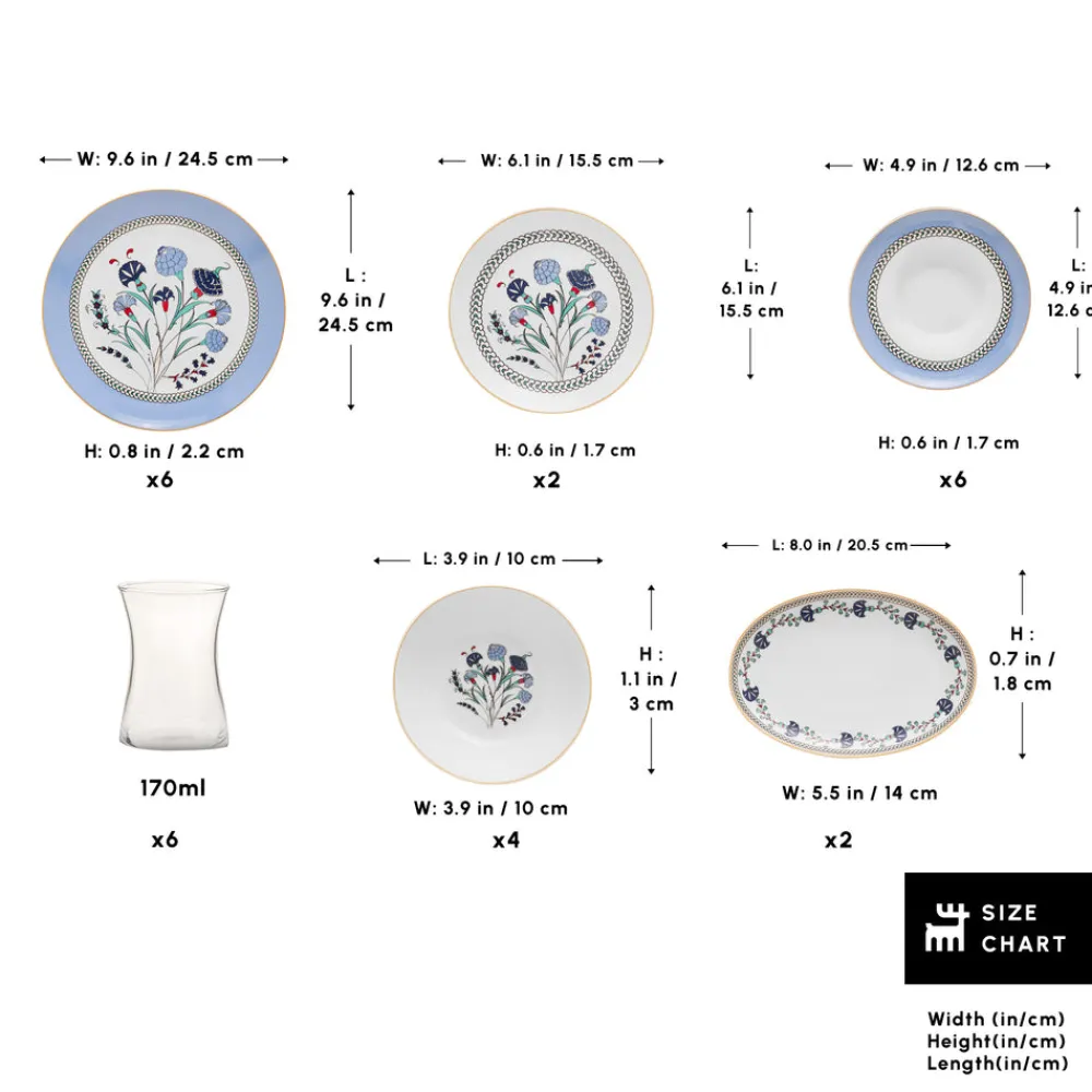 Clearance Bone China Blue Clove 26-Piece Serveware Set for 6 People, Multi See All Serveware Sets|Forever Bone China Serveware Sets