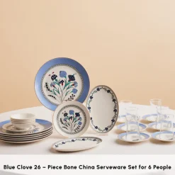 Clearance Bone China Blue Clove 26-Piece Serveware Set for 6 People, Multi See All Serveware Sets|Forever Bone China Serveware Sets