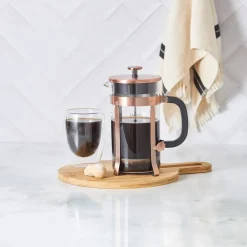 Clearance Borosilicate Glass Brushed Copper French Press, 1000ml, Copper Black French Press