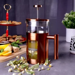 Outlet Borosilicate Glass Copper French Press, 1000ml, Copper Silver French Press