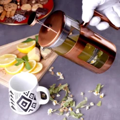 Outlet Borosilicate Glass Copper French Press, 1000ml, Copper Silver French Press