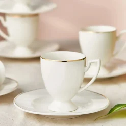 Online Boyoz 12-Piece Porcelain Espresso Turkish Coffee Cup Set for 6 People, 85ml, White Gold Espresso & Turkish Coffee Cup Sets