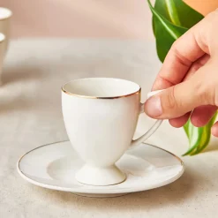 Online Boyoz 12-Piece Porcelain Espresso Turkish Coffee Cup Set for 6 People, 85ml, White Gold Espresso & Turkish Coffee Cup Sets