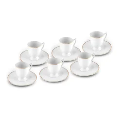 Online Boyoz 12-Piece Porcelain Espresso Turkish Coffee Cup Set for 6 People, 85ml, White Gold Espresso & Turkish Coffee Cup Sets