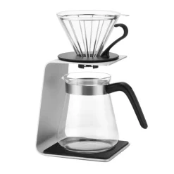 Brewy Glass Pour Over Coffee Maker Set with Stand, 600ml, Silver Transparent Black Cafetieres