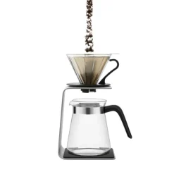 Brewy Glass Pour Over Coffee Maker Set with Stand, 600ml, Silver Transparent Black Cafetieres