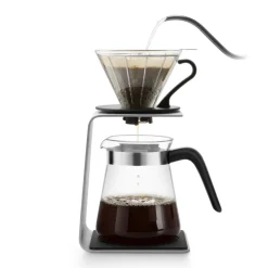 Brewy Glass Pour Over Coffee Maker Set with Stand, 600ml, Silver Transparent Black Cafetieres