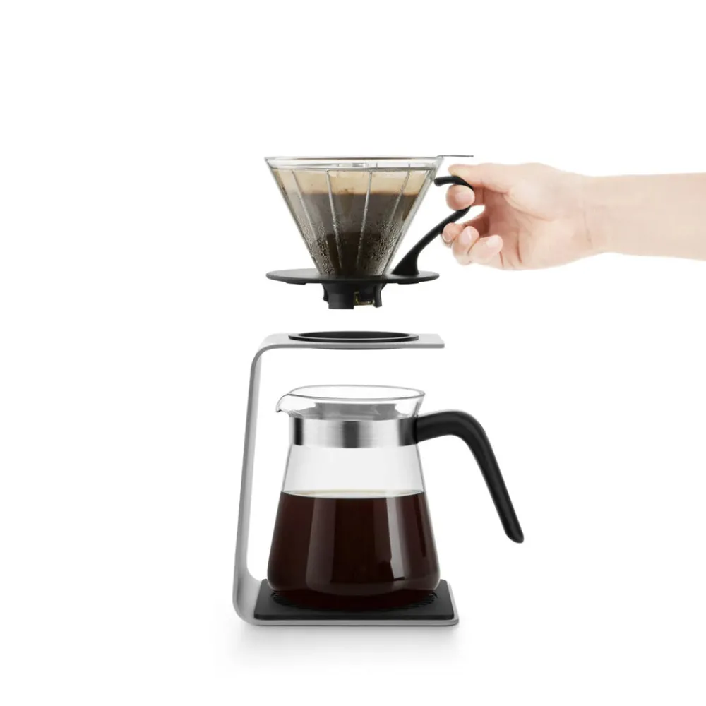 Brewy Glass Pour Over Coffee Maker Set with Stand, 600ml, Silver Transparent Black Cafetieres