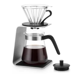 Brewy Glass Pour Over Coffee Maker Set with Stand, 600ml, Silver Transparent Black Cafetieres