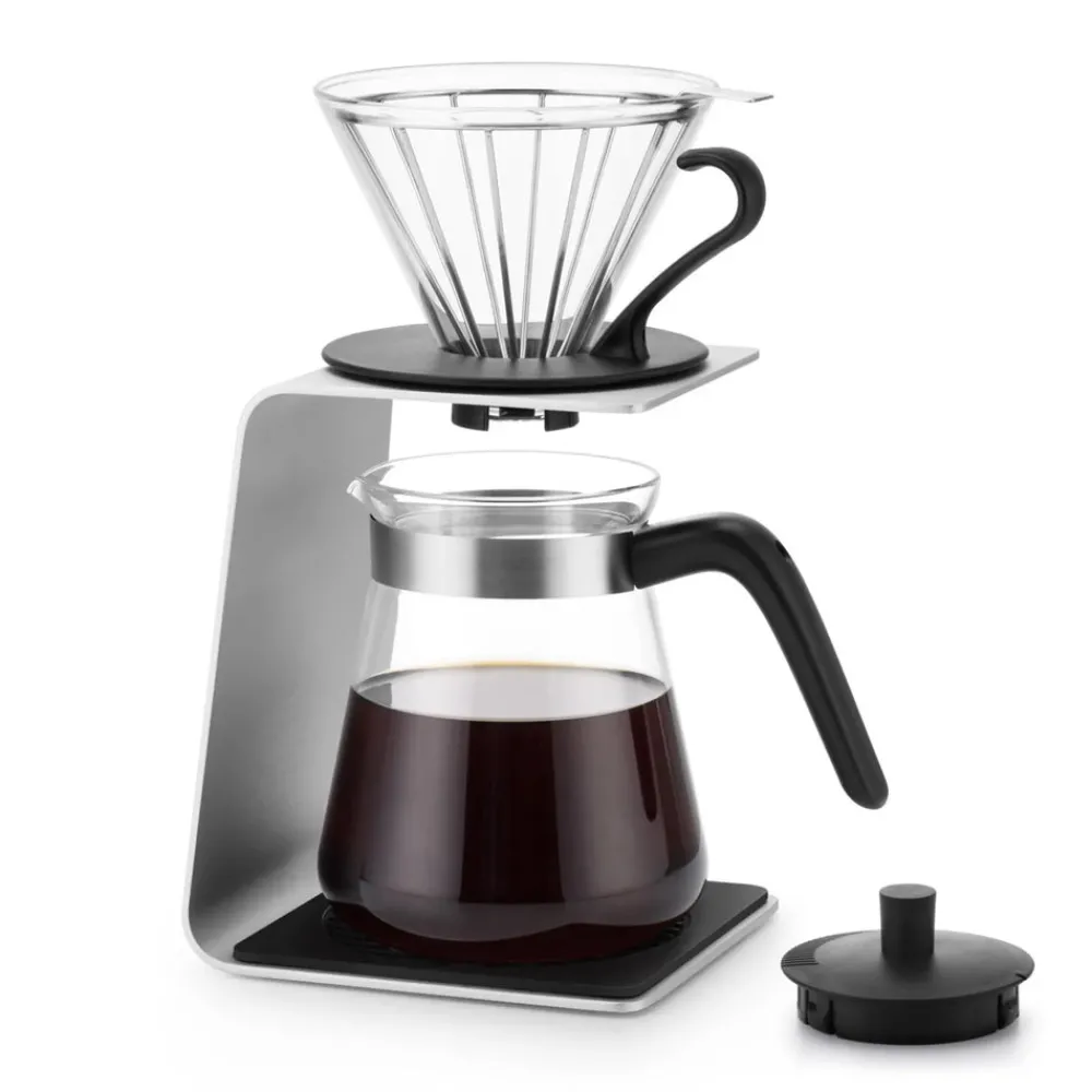 Brewy Glass Pour Over Coffee Maker Set with Stand, 600ml, Silver Transparent Black Cafetieres