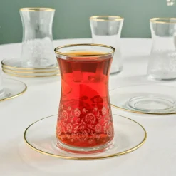 Online Brugge 12-Piece Glass Turkish Tea Set for 6 People, Gold Turkish Tea Sets