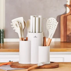 Discount Burby 14 Piece Knife Block Set, Cream Knife Sets