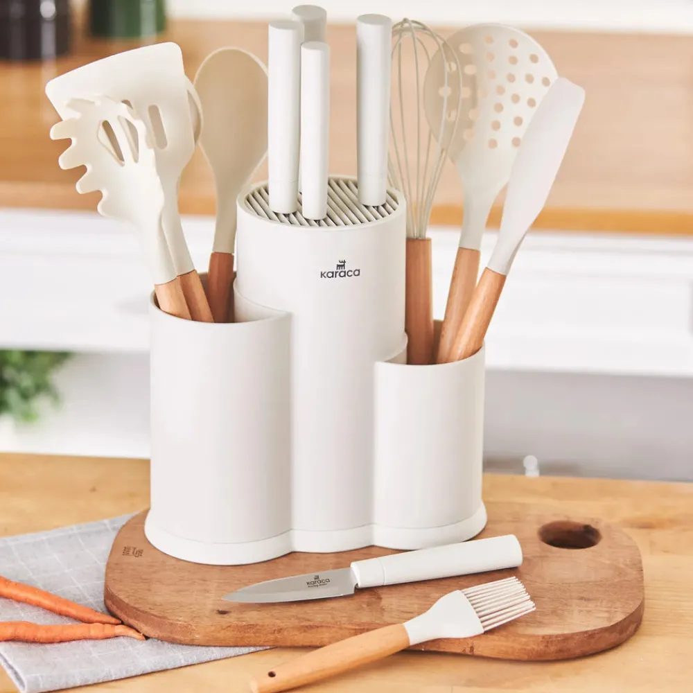 Discount Burby 14 Piece Knife Block Set, Cream Knife Sets
