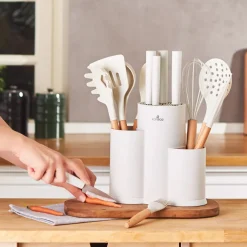 Discount Burby 14 Piece Knife Block Set, Cream Knife Sets