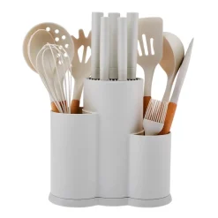 Discount Burby 14 Piece Knife Block Set, Cream Knife Sets