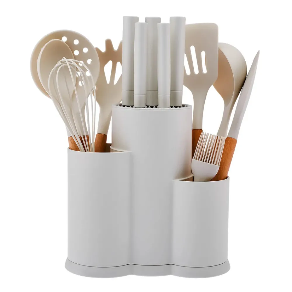Discount Burby 14 Piece Knife Block Set, Cream Knife Sets