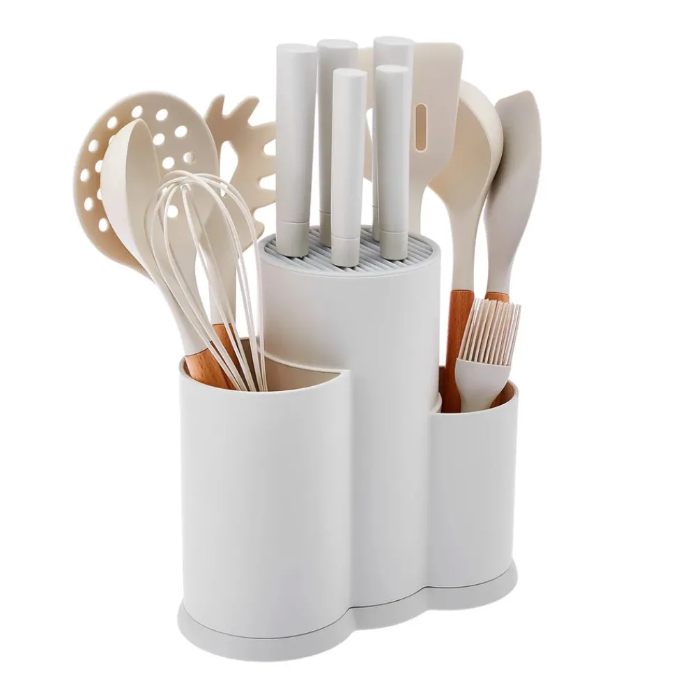 Discount Burby 14 Piece Knife Block Set, Cream Knife Sets