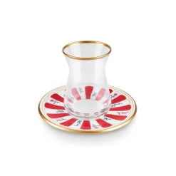Outlet Bursa 12-Piece Glass Turkish Tea Set for 6 People, 132ml, Red Turkish Tea Sets