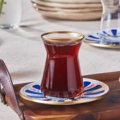 Best Bursa 12-Piece Glass Turkish Tea Set for 6 People, 132ml, Navy Turkish Tea Sets