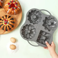 New Cake Pro Aluminium Cast Decorative Bundt Cake Tin, 4 Piece, 28cmx35cm, Anthracite Cake Tins