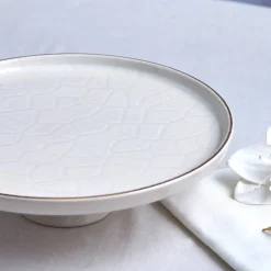 Outlet Calvin Ceramic Cake Stand, 23cm, White Gold Serving Platters