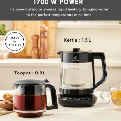 New Caysever 3 in 1 Talking Automatic Tea Maker Kettle and Baby Food Water Preparation, 1700W, Chrome Tea Machines