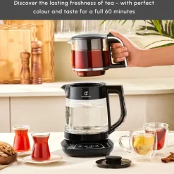 New Caysever 3 in 1 Talking Automatic Tea Maker Kettle and Baby Food Water Preparation, 1700W, Chrome Tea Machines