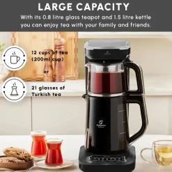 Sale Caysever Robotea Pro 4 in 1 Talking Automatic Tea Maker Kettle and Filter Coffee Maker, 2500W, Black Chrome Tea Machines