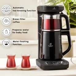 Sale Caysever Robotea Pro 4 in 1 Talking Automatic Tea Maker Kettle and Filter Coffee Maker, 2500W, Black Chrome Tea Machines