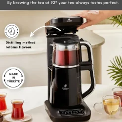 Sale Caysever Robotea Pro 4 in 1 Talking Automatic Tea Maker Kettle and Filter Coffee Maker, 2500W, Black Chrome Tea Machines