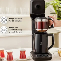 Sale Caysever Robotea Pro 4 in 1 Talking Automatic Tea Maker Kettle and Filter Coffee Maker, 2500W, Black Chrome Tea Machines