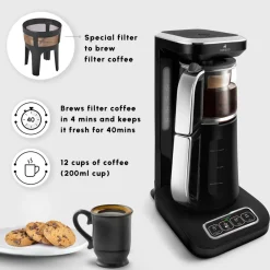 Sale Caysever Robotea Pro 4 in 1 Talking Automatic Tea Maker Kettle and Filter Coffee Maker, 2500W, Black Chrome Tea Machines